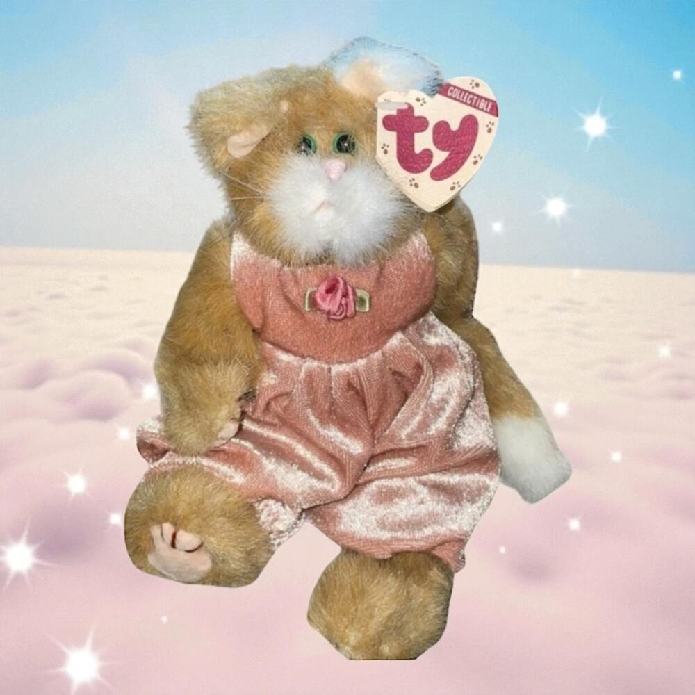 Ty Attic Treasures Pouncer Cat Plush 8" Stuffed Animal Jointed Kitten Brown Vtg